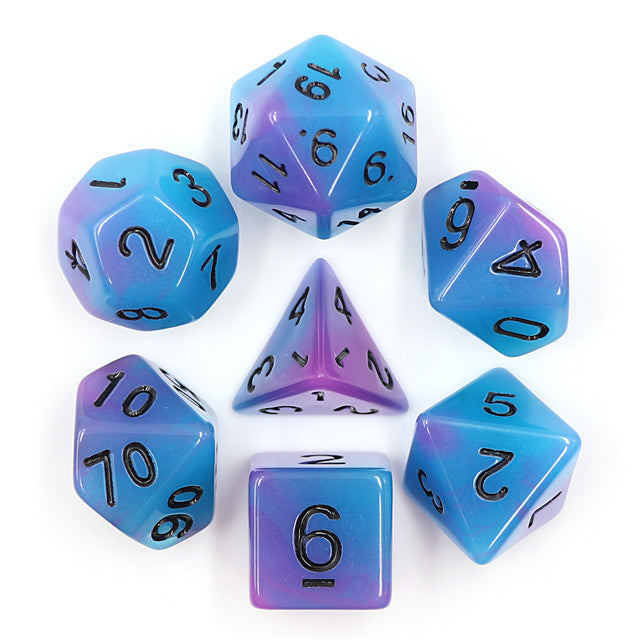 Purple & Blue Glow in the Dark Dice Set for RPGS for RPGS
